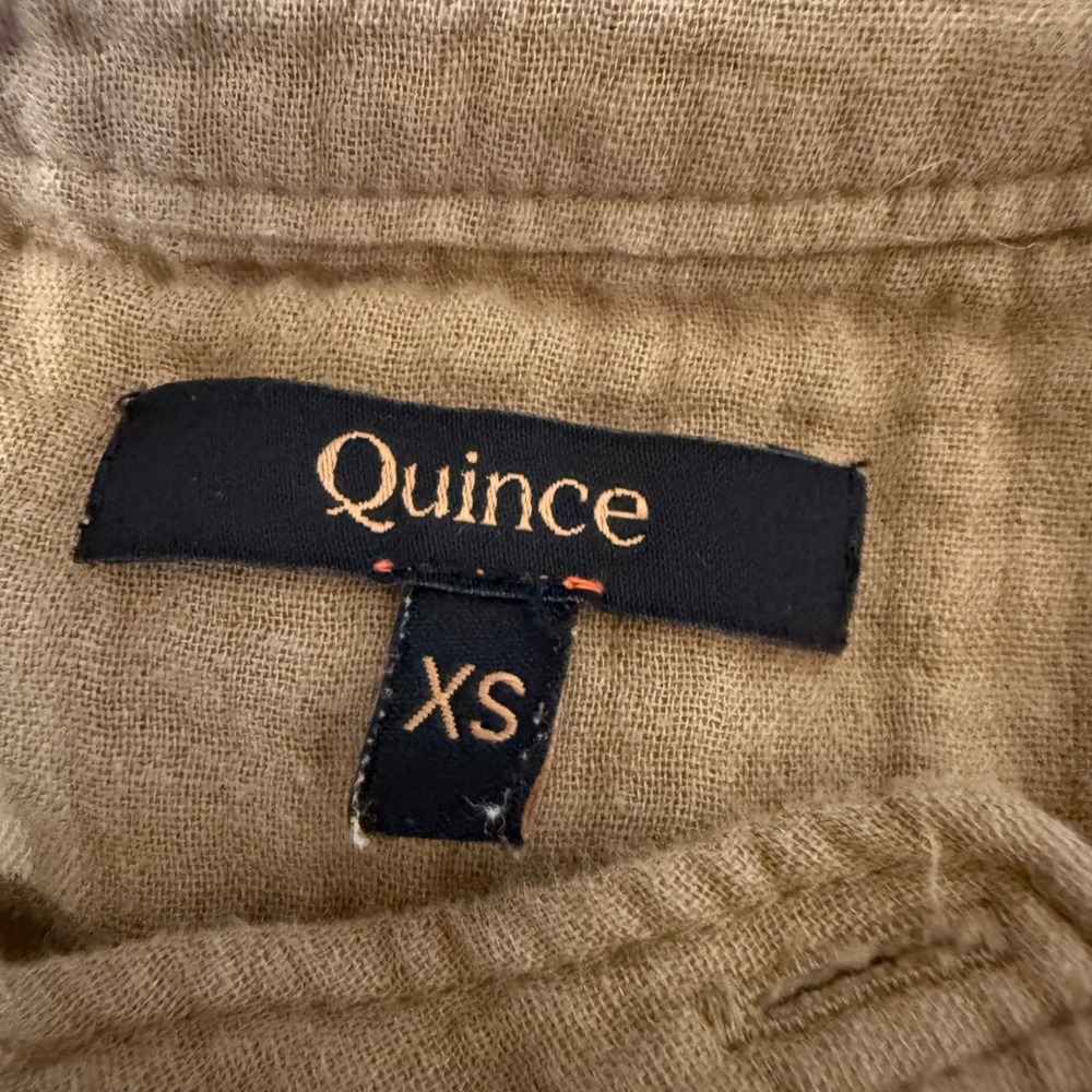 Quince Organic Cotton Gauze Roll Sleeve Henley Shirt Toasted Coconut Brown XS - Picture 6 of 9